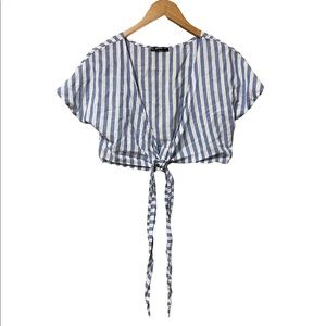Shein Blue & White Striped Crop Wrap Top